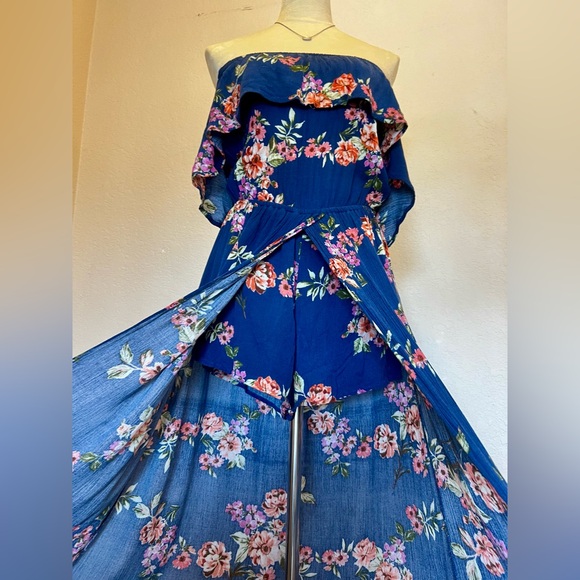 Navy Floral Romper/ Dress, 100% Rayon, Size Large - Picture 9 of 12